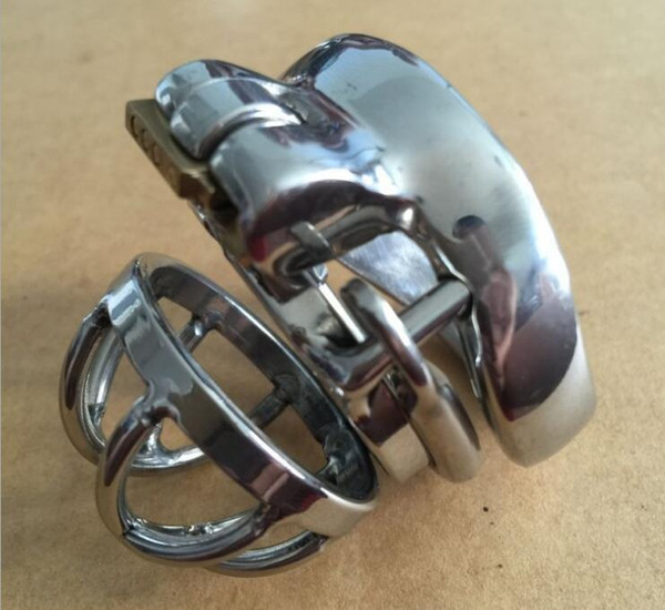 2018 Latest Dormant Lock Design Small Male Stainless Steel Cock Cage With Curve Penis Ring Non-Slip Ring Chastity Belt BDSM Sex Toy A273