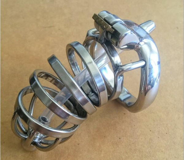 2017 Latest Dormant Lock Design Large Male Stainless Steel Cock Penis Cage W Silica Gel Catheter Chastity Belt Device Ring BDSM Sex Toy A276