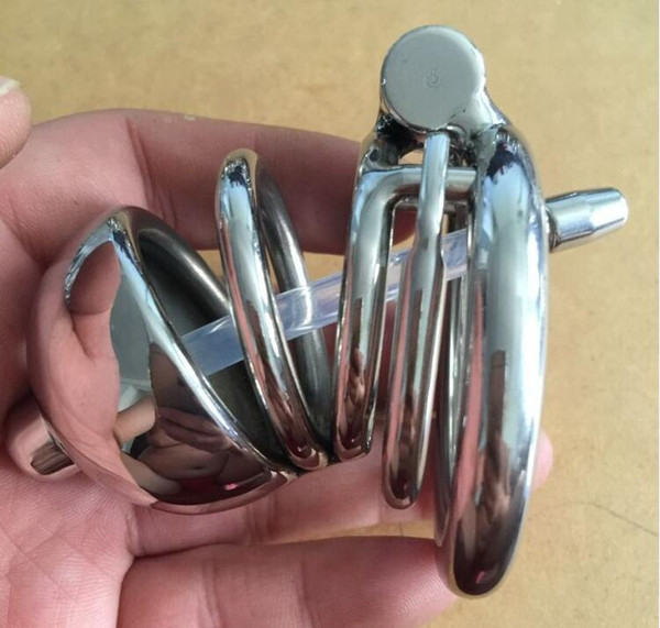 2017 Latest Dormant Lock Medium Male Stainless Steel Cock Penis Cage With Silica Gel Catheter Non-Slip Ring Chastity Belt BDSM Sex Toy 821