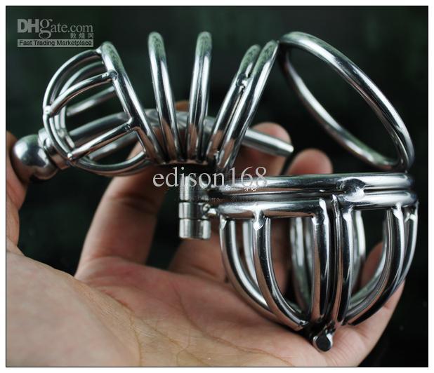 2018 Latest Male Stainless Steel Whole Enclosed Cock Penis Cage With Catheter Chastity Belt Device Adult BDSM Sex Toy 2 Size A071 A072