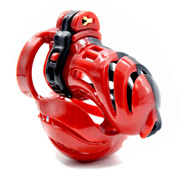 Latest Male 3D Cock Cage With Resin Penis Ring Scrotum Bondage Lock Electric Shock Chastity Device Adult BDSM Product Sex Toy Red Clear A390