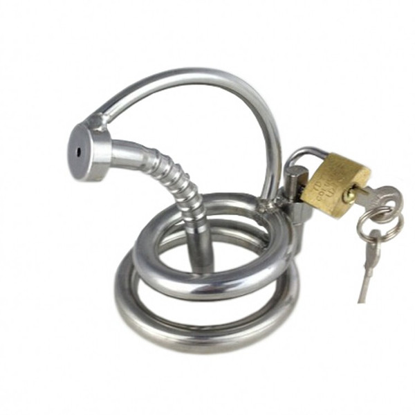 2018 Latest Design Male Stainless steel Urethral Stretching Catheter Short Cock Penis Cage Ring Chastity Belt Device BDSM Sex toys 082