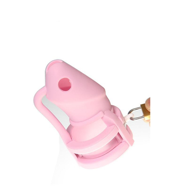 Male Pink Silicone Chastity Device Cock Cages Men's Virginity Lock 3 Penis Ring Adult Sex Toys M800-PNK free shipping