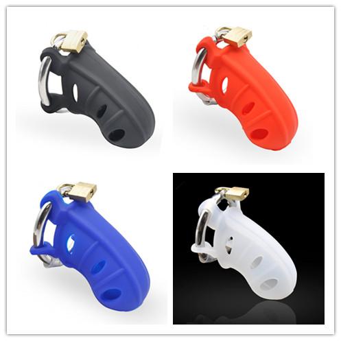 2017 New 4 Colors Medical Silicone Male Chastity Cages Cock Cage Penis Ring,Penis Lock Chastity Belt Adult Games Sex Toys For Men