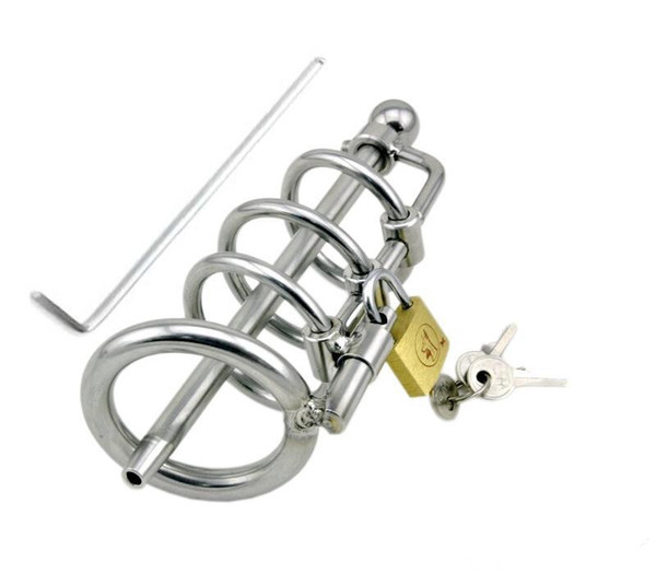 New! 3 Ring Stainless Steel Male Chastity Device/Belt with Catheter,Cock Cage,Penis Ring,Penis Lock,Adult Game,Cock Ring CPA061