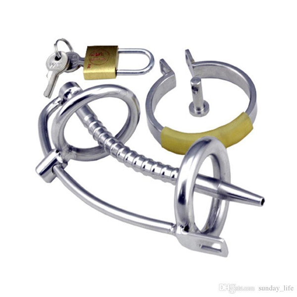 Free shipping!!!New Metal Male Chastity Devices Cock Cages with Catheter Lock Penis Ring Chastity Cage Sex Toys for Men