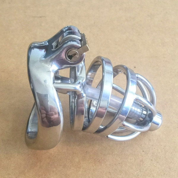 Newest! Stealth Lock Male Stainless Steel Chastity Device,Cock Cage With Catheter,Penis Lock Cock Ring Chastity Belt S032-C