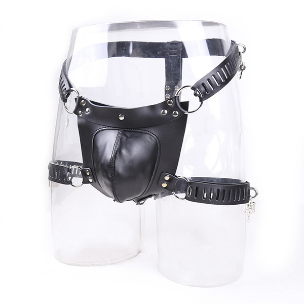 Male Cock Penis Cage Leather Chastity Bondage Slave Restraint Belt Lockable In Adult Games , Fetish Erotic Sex Toys For Men