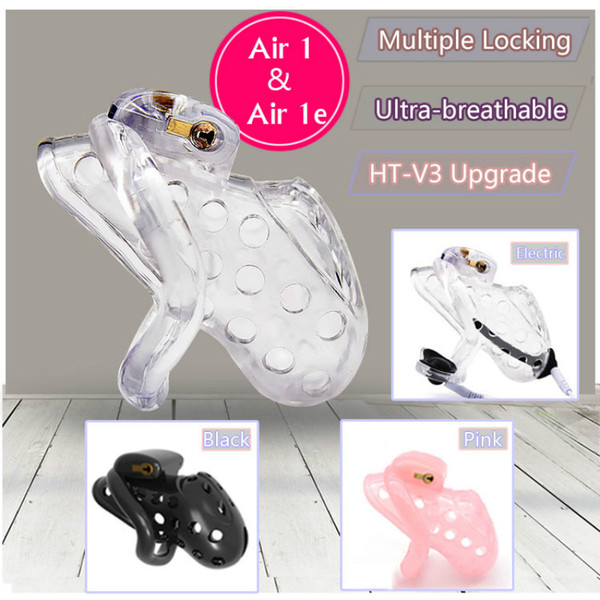 2019 New Air 1 Super Breathable Male Chastity Cage With Electric Shock Device and Multiple Locks