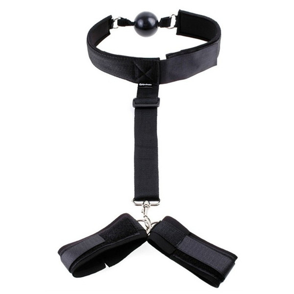 BDSM bondage Black Ribbon open mouth gag with hand cuffs bdsm bondage ball gag sex toy mouth plug sex toys for couples SM games