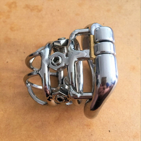 2017 Unique Design Chastity Belt Men Stainless Steel Cock Cage Male Chastity Device Penis Lock Cock Ring with 6pcs Screws and a Wrench