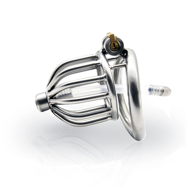 Stainless steel male chastity belt steel cock cage with penis plug penis ring chastity device sex toys sex products A260