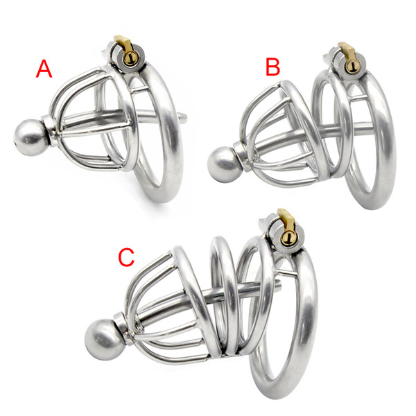 3 Styles Cock Cage With Urethral Catheter Stainless Steel Small Male Chastity Devices Short Penis Lock Cock Ring Adult Sex Toys for men