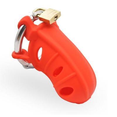 Medical grade Silicone Red Chastity Device Belt Cage Adjustable Ring AU79