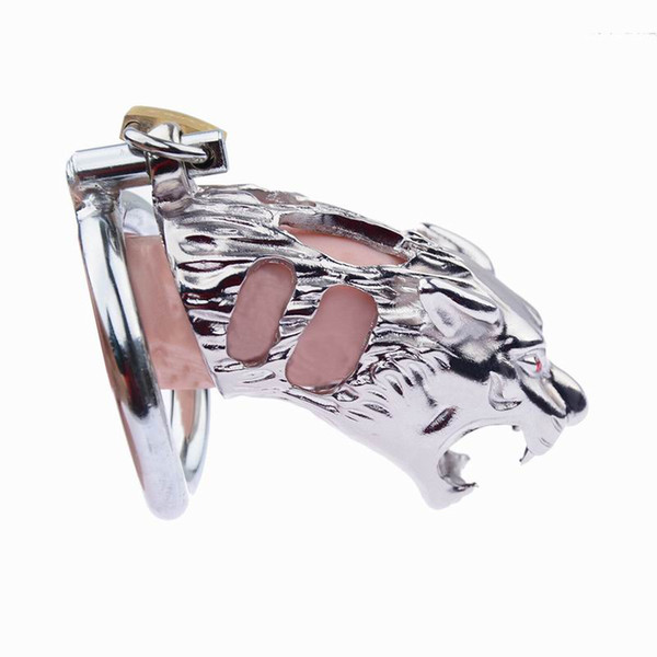 Stainless Steel Male Chastity Device for Long-Term Wear Tiger Head Modeling Penis Lock Restraint Cock Cage Sex Toys for Men