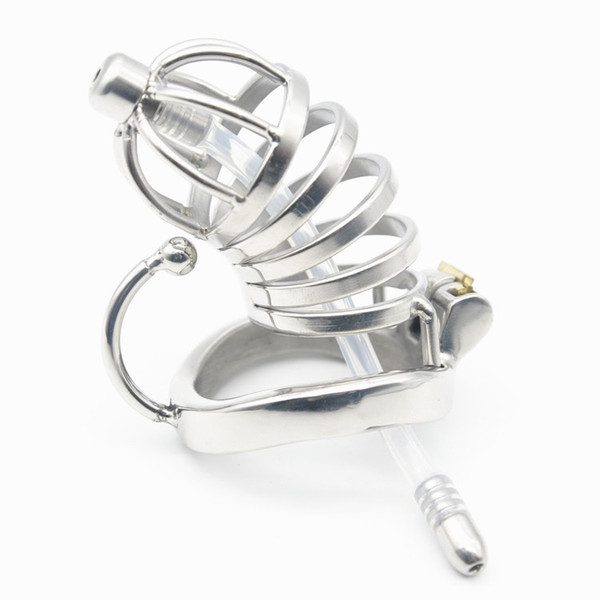 male chastity device cage with urethral catheter sounds cock cage arc ring stainless steel sex toys for men XCXC276-1