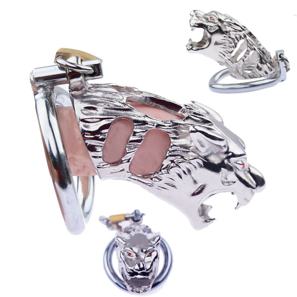 Tiger Shape Male Stainless Steel Cock Cage With Arc Penis Ring Bondage Lock Chastity Device Adult BDSM Sex Toy