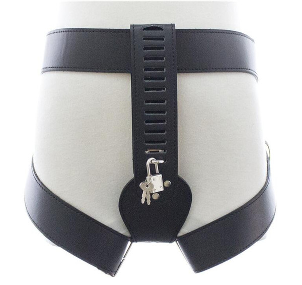 Leather Locking Women Chastity Device Fetish Master Slave Restrain Control Harness Set With leg bondage Black Color