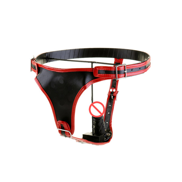 Male Chastity Belt Sex Dildo Pants With Butt Plug Masturbation underwear High quality Real Leather Sex Bondage Pants Free shipping