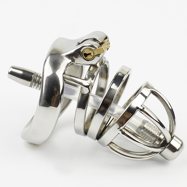 Stainless Steel male chastity Cock Cock With arc-shaped Penis Ring Urethral Sound Catheter Sex Toys For Chastity Cage