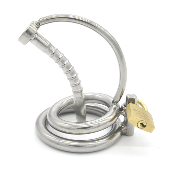 Stainless Steel Male Chastity Device with Catheter, Virginity Lock Cock Cage Penis Ring Adult Game Sex Toys For Men