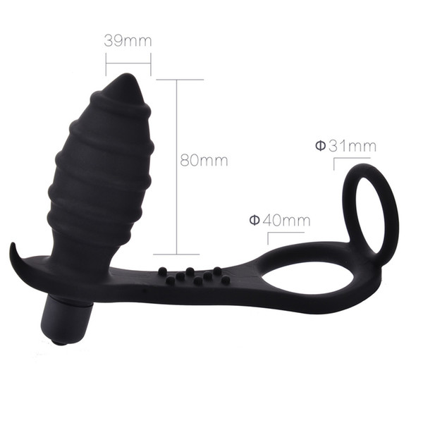 New Silicone Vibrating Anal Plug Butt Plug Vibrator Massager With Double Cock Ring Cockrings Penis Rings Screw Erotic Gay Adult Sex Toys