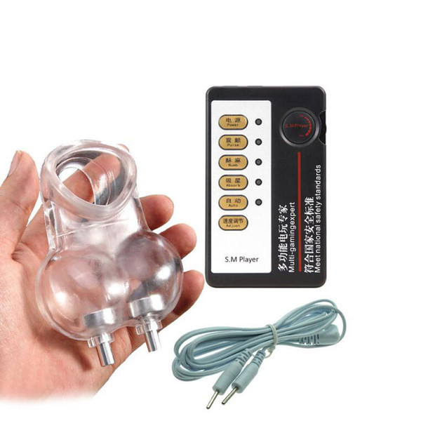 Electro Shock Chastity Cage Penis Ring Sex Toys For Men,Male Scrotum Squeeze Ring Stretcher Electric Time Delay Cock Ring/Cage