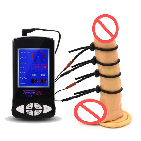 SM Player 1 Set 4pcs Black Penis Rings Cock Glans Rings Cable Electric Electro Shock Size Adjustable Medical Themed Toy I9-1-171