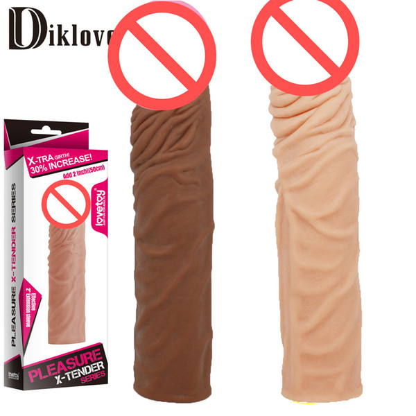 19.5cm L Brown/flesh sex products for man realistic penis sleeves enlargement adult sex toys solid head extend penis extender