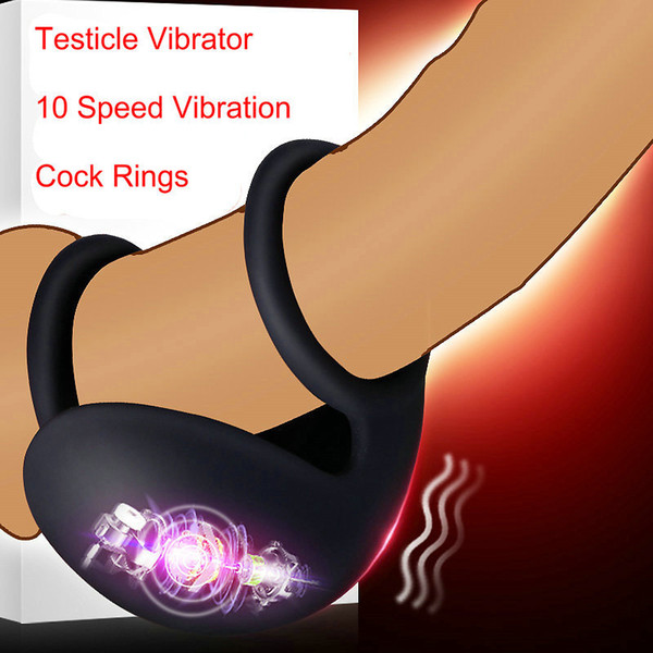 2018 New Arrival Male Testicle Vibrator 10 Speed Vibrating Penis Ring Rechargeable Cock Ring Vibrator for Men Adult Sex Toys Y18110302