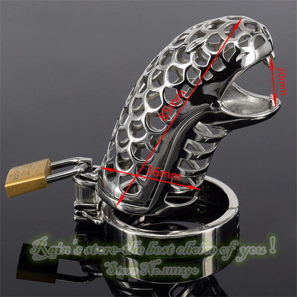 Wholesale- RainJack Snake Totem 85mm Male Chastity Device Belt Stainless Steel Penis Sleeve Sex Toy Products Adult Game Cock Cage ring