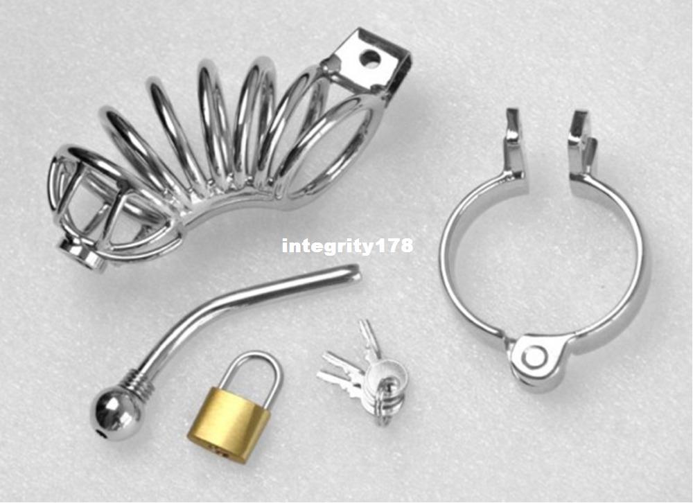 Free Shipping Stainless Steel Penis Ring Penis Cage with ring & padlock Cock ring Cage Metal Sex Toys for Men