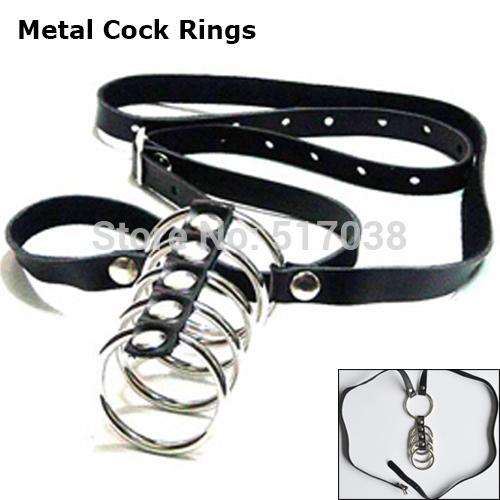 Male Leather Cock bondage penis restraint metal rings harness chastity device belt adult sex game toy fetish products for men