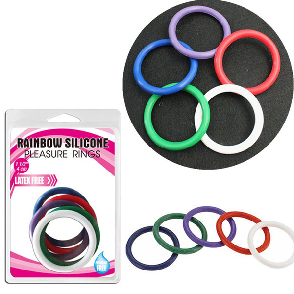 Sex Ring Penis Rings Rainbow Cock Ring Delayed ejaculation Adult Products Casing Delay Lock Loops Cockrings 5pcs Per Set A36