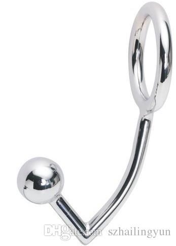 Male Anal Hook Sex Toys Stainless Steel Balled Anal/Butt Plug with Attached Metal Cock Ring Ball Restraint Gay Mistress Toys