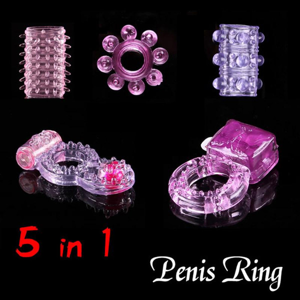 5 Different Penis Rings, Vibrating Rings, Cock Rings, Sex Ring, Silicone Cockrings, Sex Toys for Men 5pcs/lot