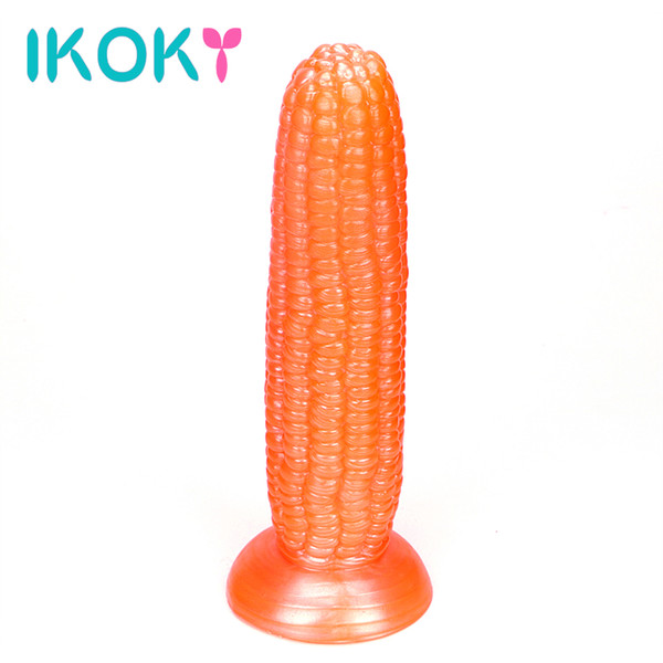 IKOKY Huge Big Dildo with a Sucker Female Masturbator Vegetable Sex Toys for Woman Silicone Corn Shape Fake Penis Adult Products