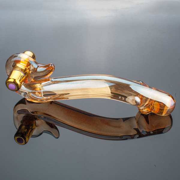 graceful curve golden glass dildo vibrator fake penis anal butt plug sexy toys beauty vibrating glass dildos sex toy products