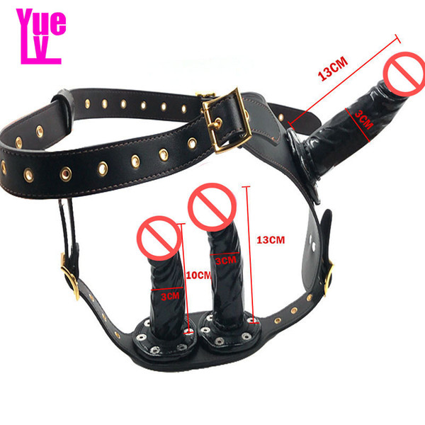 YUELV Leather Strap On Dildos Three Removable Penis For Women Lesbian Strapon Dildo Wearable Anal Plug Harness Pants Chastity Sex Products