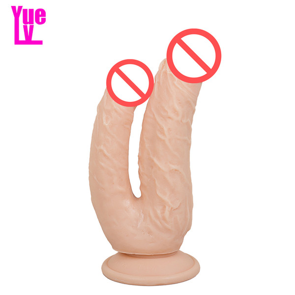 YUELV Double Headed Realistic Dildo Female Anal Dual Sides Penis With Suction Cup Masturbation Vaginal Massage Adult Sex Products For Women