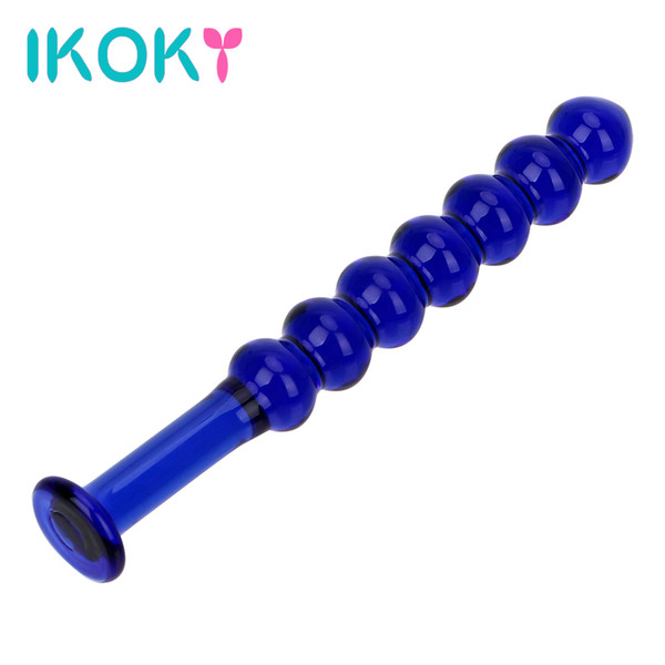 IKOKY Crystal Balls Butt Plug Prostate Massage 7 Beads Glass Anal Plug Pyrex Sex Toys for Women Men Adult Products S1018