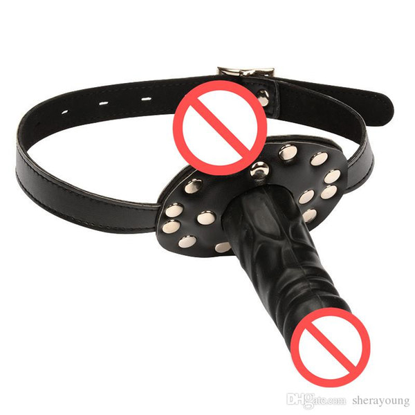 slave bite mouth gags lesbian sex toys dual side penis dildo gag stopper with head strap bondage gear fetish pleasure black BXF680