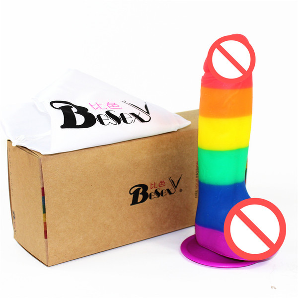 Rainbow Silicone Plug Big Dildo Simulation Realistic Huge Penis Vagina Massage With Powerful Suction Cup Adult Sex Toy For Women