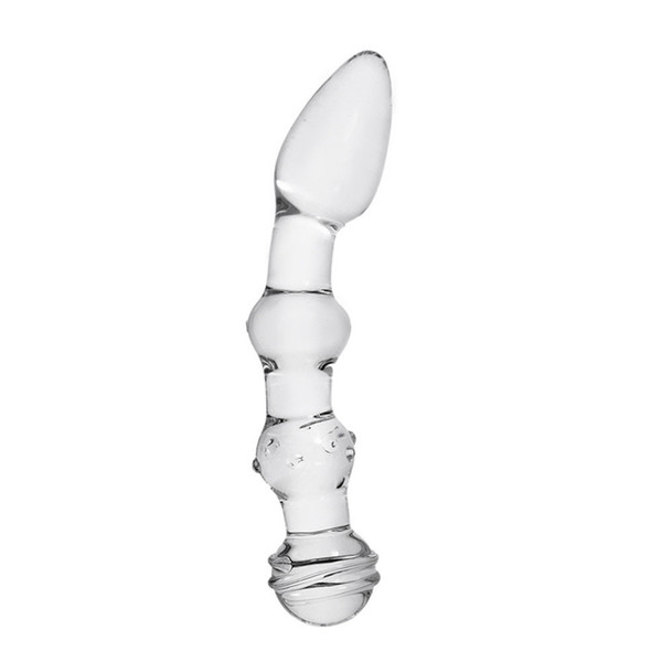 Clear Curved Glass Unisex Double Ended Dildo & Anal Beads A47015