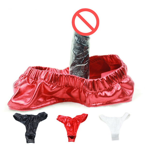 Faux leather latex male female masturbation underwear dildo panties pants with anal dildo penis plug chastity belt sex toy for women