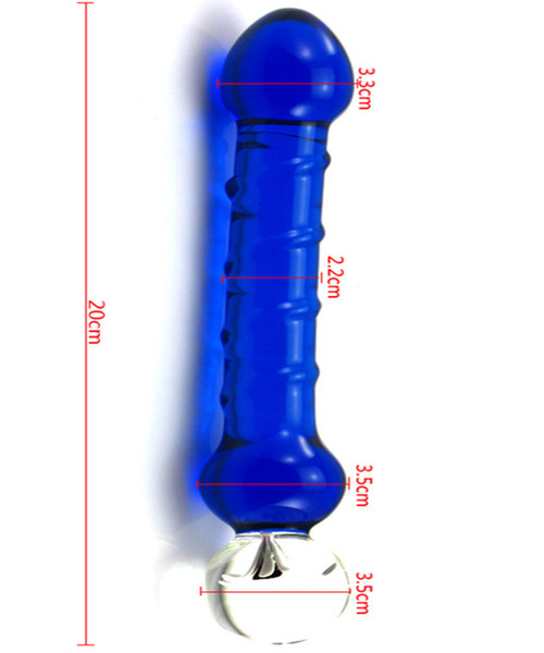 Blue Glass Penis Dildos Anal Beads Butt Plug For Female Masturbation,Erotic Anus Sex Toys Adult Products For Woman - 20*3.5 cm 17905