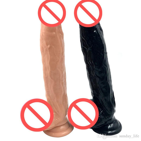 FREE SHIPPING!!Flesh 12 Inches Huge Realistic Dildo Waterproof Flexible penis with textured shaft and strong suction cup Sex toy for women