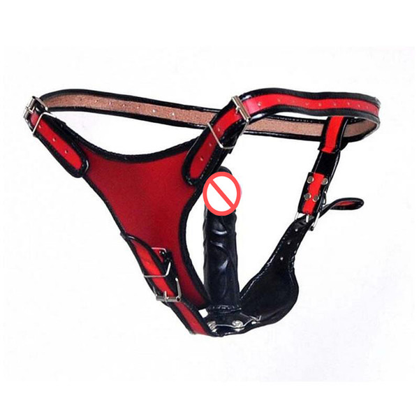 Dildo Panties with detachable vagina Dildo (13cm long) female adjustable Rubberized Dildos Panty red color leather Pants Shorts