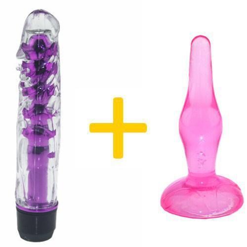 2pcs/set Multi-Speed Powerful big Dildo Vibrator and Anal Butt Plug Clear huge Penis Vibrator Sex Toys For Women