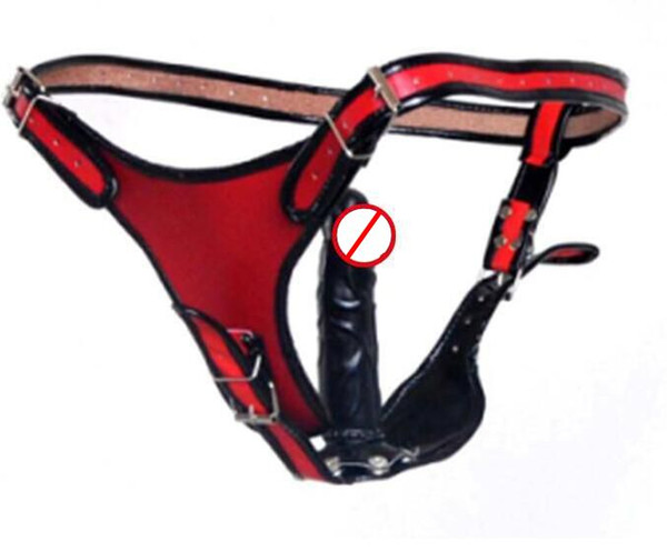 Red color Dildo Panties with Black Soft vagina Dildo (13cm long) female adjustable Rubberized Dildos Panty red color leather Pants Shorts lk